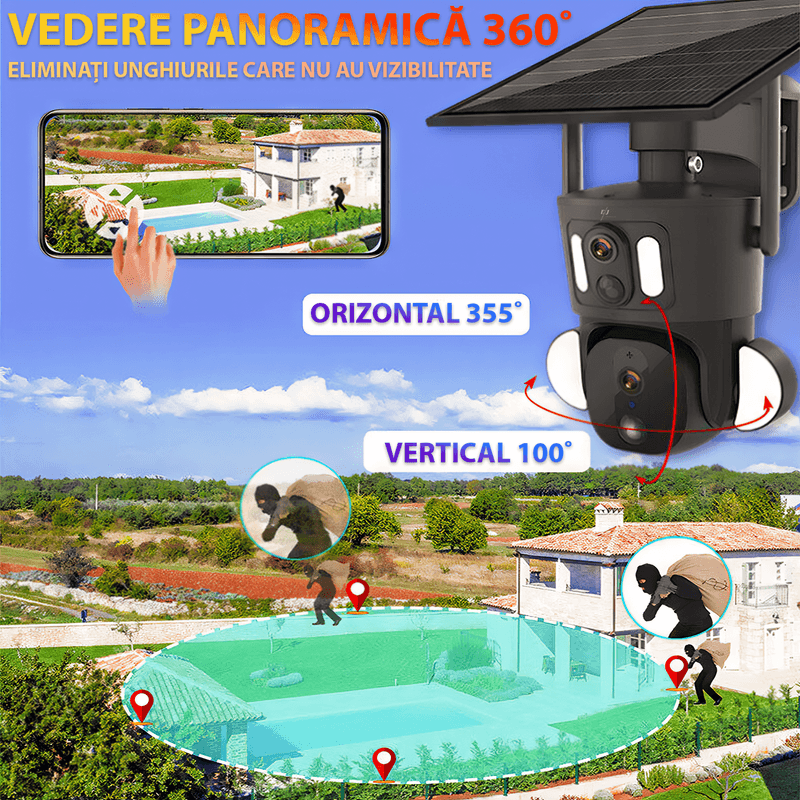 Laptop, Telefoane si Tablete - Wearables si gadgeturi - Gadgeturi - Dispozitive spionaj - Camera de supraveghere dubla, Q32, 4G, Wi-Fi, 4MP, PTZ, CCTV, IP 66, panou solar 9W, vedere panoramica 360º - Infinity.ro