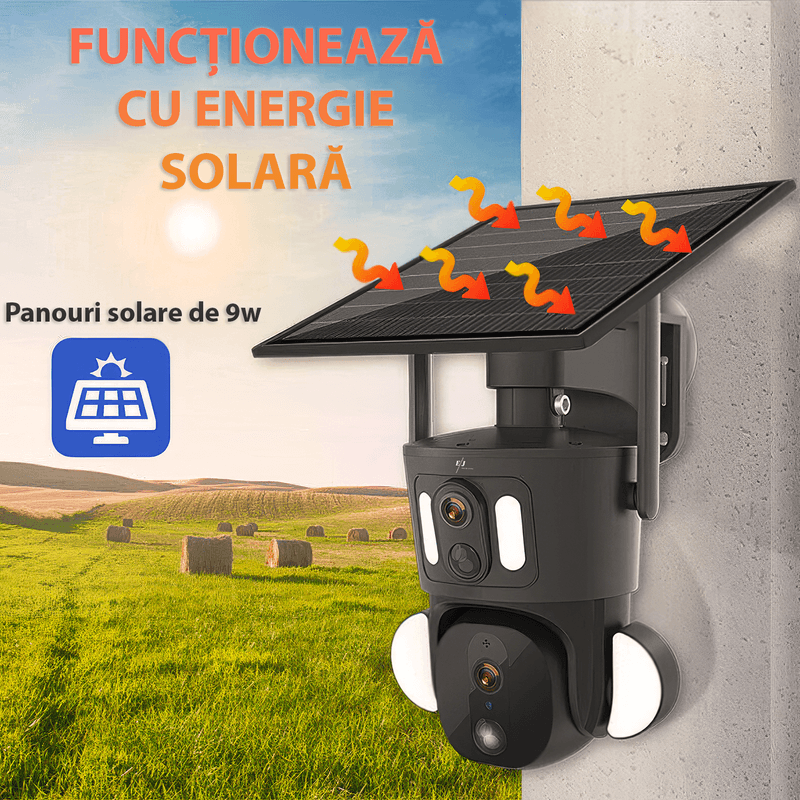 Laptop, Telefoane si Tablete - Wearables si gadgeturi - Gadgeturi - Dispozitive spionaj - Camera de supraveghere dubla, Q32, 4G, Wi-Fi, 4MP, PTZ, CCTV, IP 66, panou solar 9W, vedere panoramica 360º - Infinity.ro