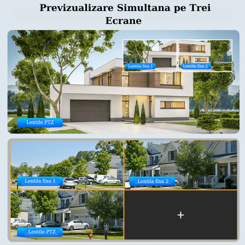 Casa si Gradina - Electrice - Smart Home - Camere de supraveghere - Camera de supraveghere PTZ, Tripla, 4 lentile, 4MPx4, 8K Ultra HD, 10xZoom, WI-FI, Alarma audio si luminoasa - Infinity.ro