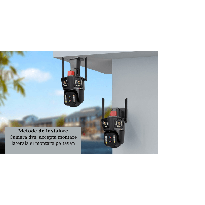 Casa si Gradina - Electrice - Smart Home - Camere de supraveghere - Camera de supraveghere PTZ, Tripla, 4 lentile, 4MPx4, 8K Ultra HD, 10xZoom, WI-FI, Alarma audio si luminoasa - Infinity.ro