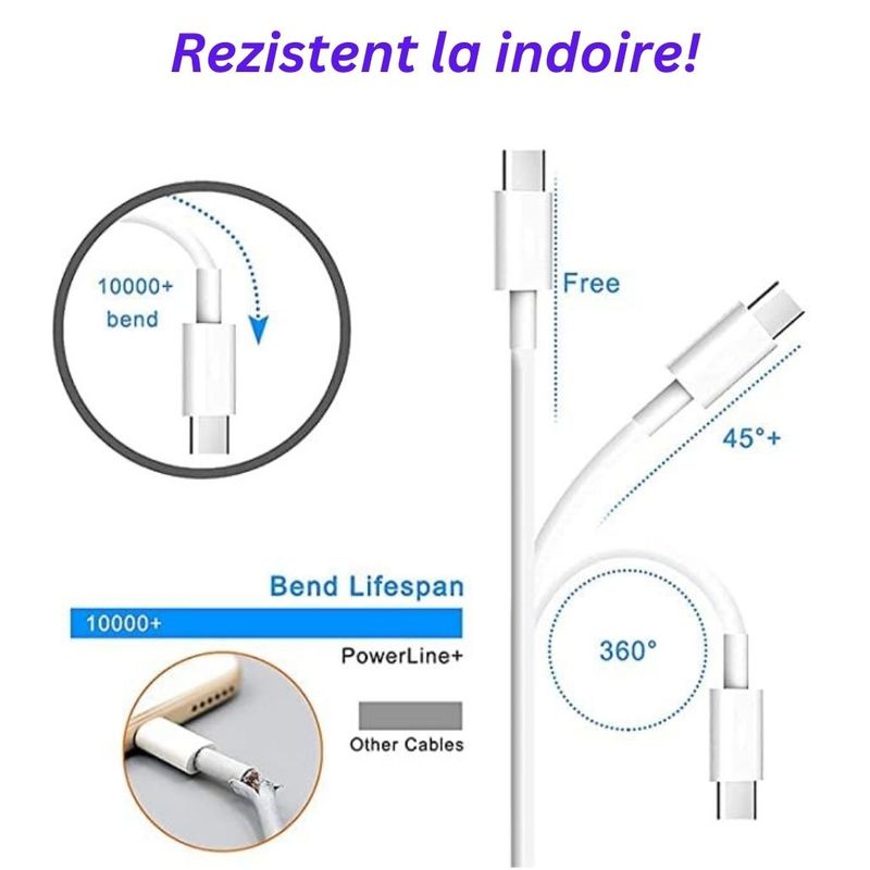 Casa si Gradina - Electrice - Cabluri electrice si conductori - Cablu de Date si incarcare, Type C la Type C, Fast Charge, 1.2 metri. DolphinMC® - Infinity.ro