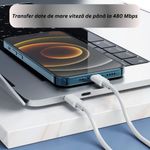 Casa si Gradina - Electrice - Cabluri electrice si conductori - Cablu de Date si incarcare, Type C la Type C, Fast Charge, 1.2 metri. DolphinMC® - Infinity.ro
