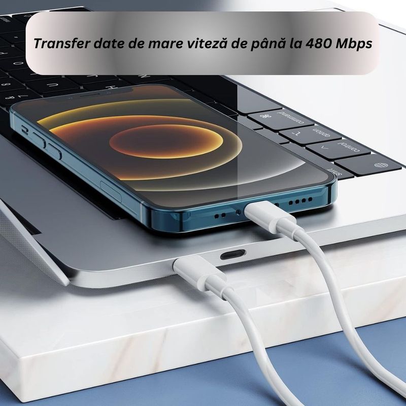 Casa si Gradina - Electrice - Cabluri electrice si conductori - Cablu de Date si incarcare, Type C la Type C, Fast Charge, 1.2 metri. DolphinMC® - Infinity.ro