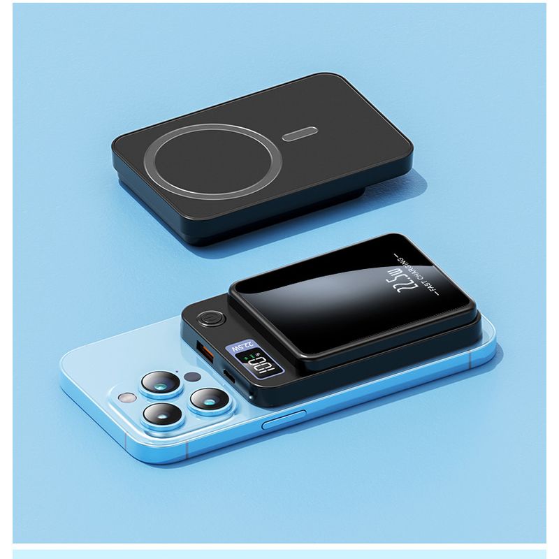 Laptop, Telefoane si Tablete - Telefoane mobile si accesorii - Accesorii Telefoane - Baterii externe - Baterie Externa DolphinMC®, Incarcare wireless, Usb C, Magsafe, Fast Charge 15W, Power Bank 10.000 mAh, Negru - Infinity.ro