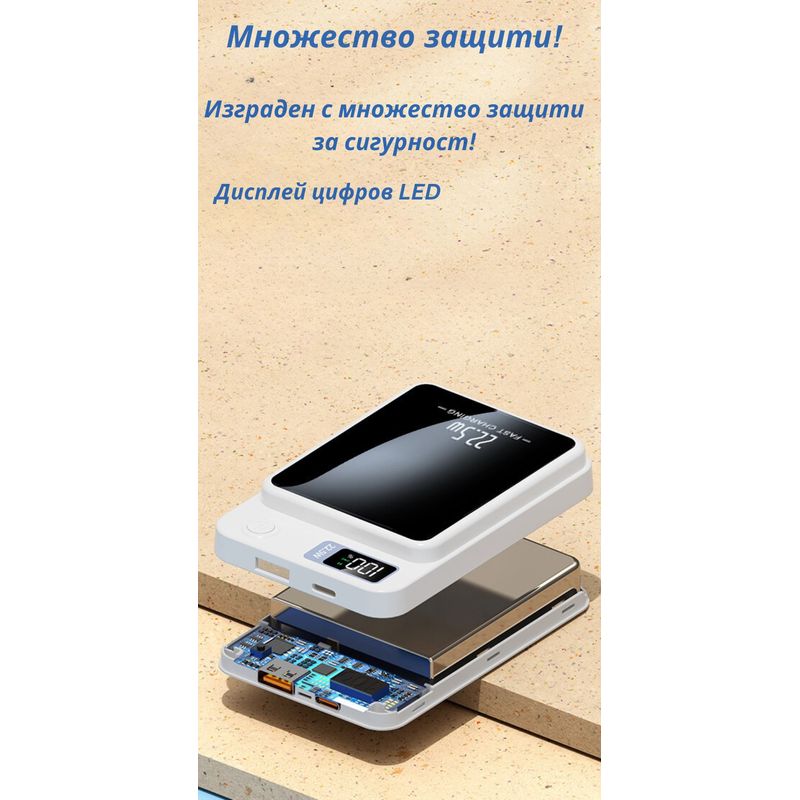 Laptop, Telefoane si Tablete - Telefoane mobile si accesorii - Accesorii Telefoane - Baterii externe - Baterie Externa DolphinMC®, Incarcare wireless, Usb C, Magsafe, Fast Charge 15W, Power Bank 10.000 mAh, Negru - Infinity.ro