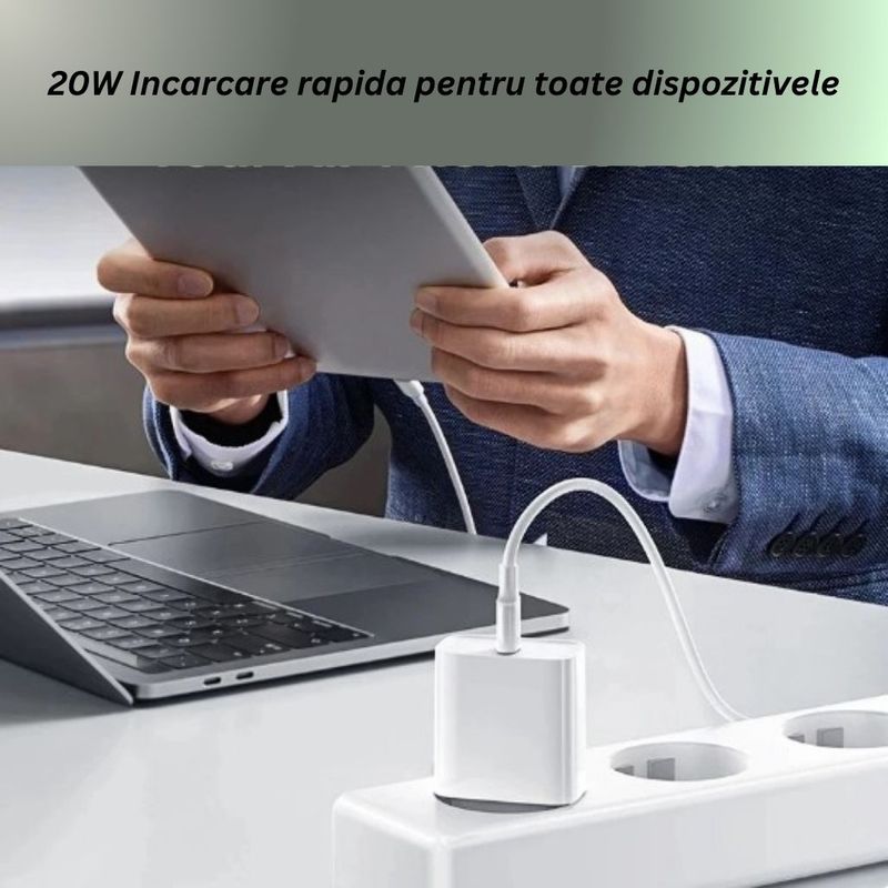 Casa si Gradina - Electrice - Accesorii electrice - Baterii, acumulatori si incarcatoare - Incarcator de Retea Type-C 20W, Apple/Android, Fast Charging - Infinity.ro