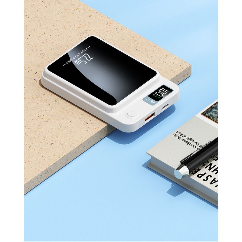 Laptop, Telefoane si Tablete - Telefoane mobile si accesorii - Accesorii Telefoane - Baterii externe - Baterie Externa DolphinMC®, Incarcare wireless, Usb C, Magsafe, Fast Charge 15W, Power bank 10.000 mAh, Alb - Infinity.ro