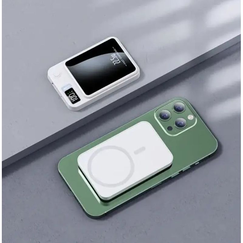 Laptop, Telefoane si Tablete - Telefoane mobile si accesorii - Accesorii Telefoane - Baterii externe - Baterie Externa DolphinMC®, Incarcare wireless, Usb C, Magsafe, Fast Charge 15W, Power bank 10.000 mAh, Alb - Infinity.ro