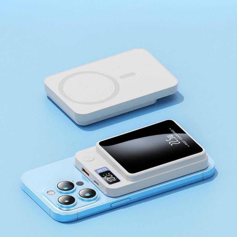 Laptop, Telefoane si Tablete - Telefoane mobile si accesorii - Accesorii Telefoane - Baterii externe - Baterie Externa DolphinMC®, Incarcare wireless, Usb C, Magsafe, Fast Charge 15W, Power bank 10.000 mAh, Alb - Infinity.ro