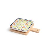 Casa si Gradina - Bucatarie si vesela - Vesela si tacamuri - Farfurii si boluri - Farfurioara patrata din portelan cu suport bambus,H&H, 12.5 cm - Infinity.ro