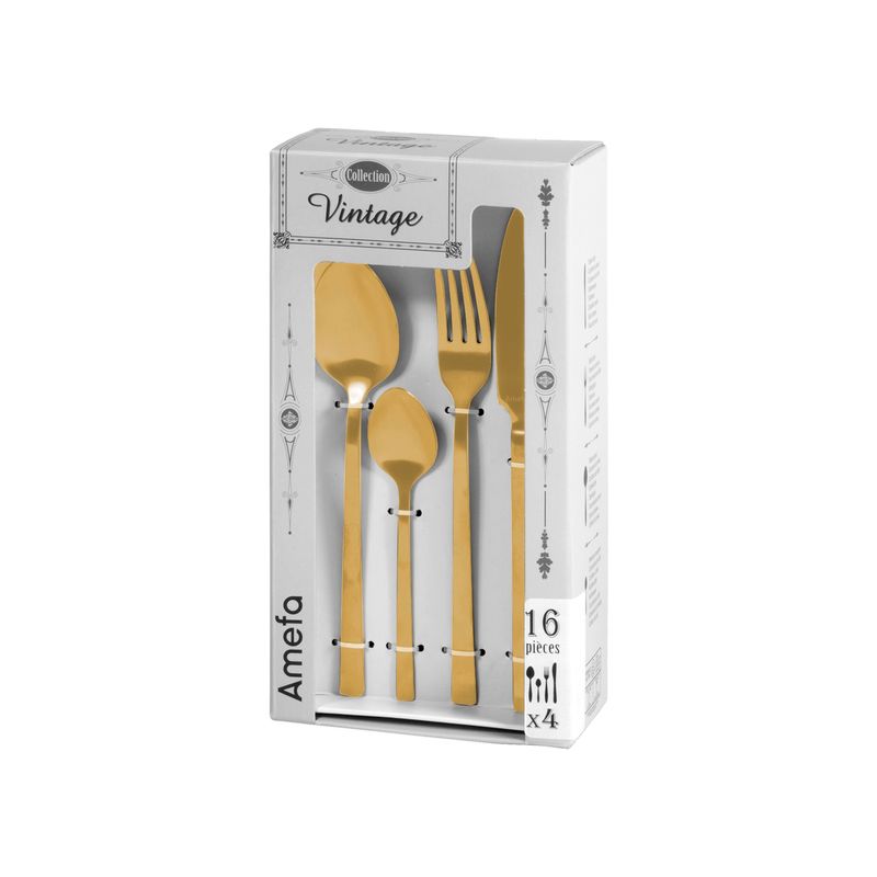 Casa si Gradina - Bucatarie si vesela - Vesela si tacamuri - Tacamuri si seturi - Set tacamuri inox 16 piese Square, auriu - Infinity.ro