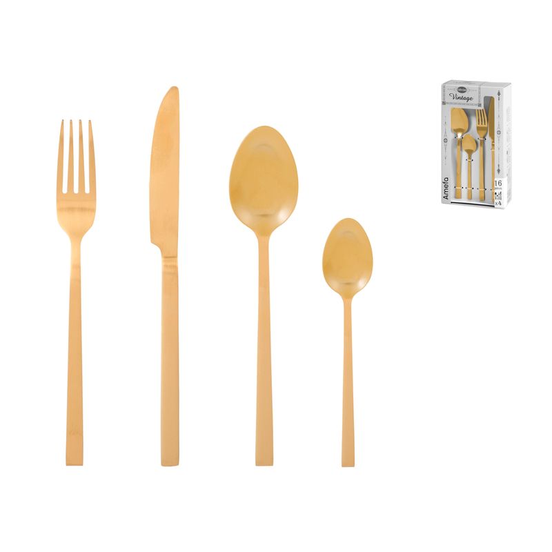 Casa si Gradina - Bucatarie si vesela - Vesela si tacamuri - Tacamuri si seturi - Set tacamuri inox 16 piese Square, auriu - Infinity.ro