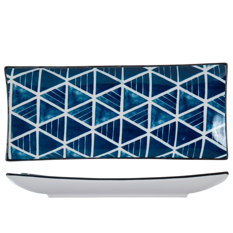 Casa si Gradina - Bucatarie si vesela - Vesela si tacamuri - Platouri de bucatarie - Platou dreptunghiular din portelan New Bone Chine cu design albastru, 11,5x 27x 3.5 cm - Infinity.ro