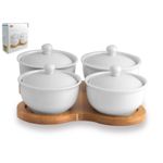 Casa si Gradina - Bucatarie si vesela - Vesela si tacamuri - Platouri de bucatarie - Set 5 piese servire, boluri portelan cu suport bambus - Infinity.ro