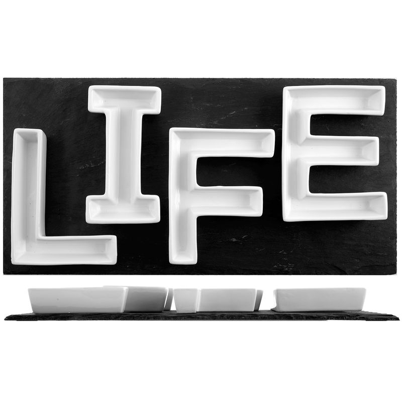Casa si Gradina - Bucatarie si vesela - Vesela si tacamuri - Platouri de bucatarie - Platou ardezie cu 4 forme, portelan, Life, 40x20x4 cm - Infinity.ro