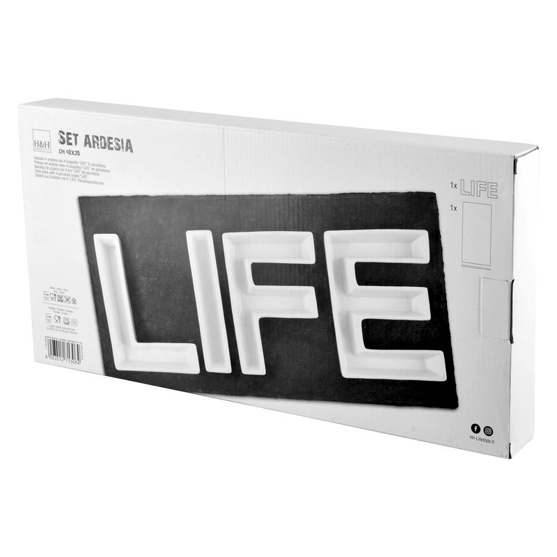 Casa si Gradina - Bucatarie si vesela - Vesela si tacamuri - Platouri de bucatarie - Platou ardezie cu 4 forme, portelan, Life, 40x20x4 cm - Infinity.ro