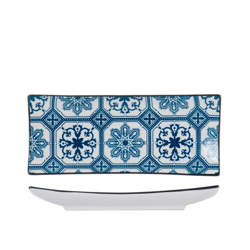 Casa si Gradina - Bucatarie si vesela - Vesela si tacamuri - Platouri de bucatarie - Platou dreptunghiular din portelan New Bone Chine cu design albastru, 20.5x8.5 cm - Infinity.ro