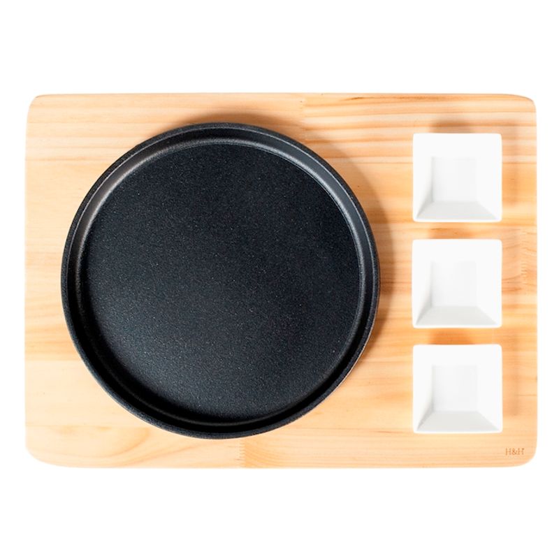 Casa si Gradina - Bucatarie si vesela - Ustensile bucatarie - Tavi servire - Set 5 piese servire, platou lemn cu placa fonta si boluri portelan - Infinity.ro