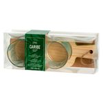 Casa si Gradina - Bucatarie si vesela - Vesela si tacamuri - Farfurii si boluri - Set 2 boluri din sticla Caribe, H&H, cu 2 lingurite din portelan, pe suport din bambus - Infinity.ro