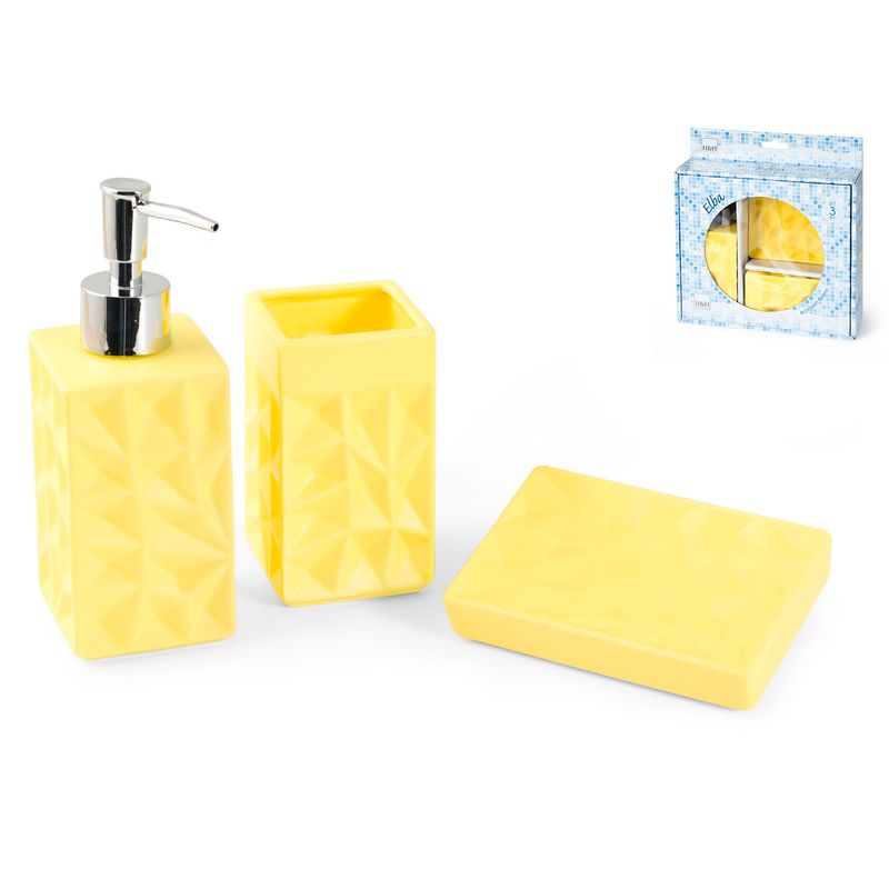 Casa si Gradina - Sanitare - Suporturi si accesorii baie - Suporturi baie - Set baie ceramica, Galben, 3 piese - Infinity.ro