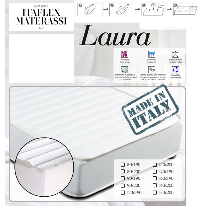 Casa si Gradina - Mobilier - Saltele si somiere - Saltele - Saltea ortopedica Italflex Laura, spuma poliuretanica, 120x190x14 cm - Infinity.ro