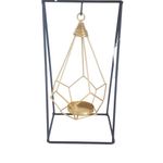 Casa si Gradina - Decoratiuni - Aromaterapie si lumanari - Suporturi lumanari - Suport cu cadru suspendat pentru lumanare, Metal, 15x12x28cm, Negru si Auriu - Infinity.ro