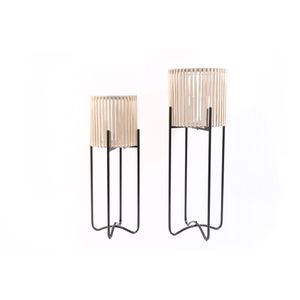 Set 2 Suporturi, bambus si metal, 32X32XH.90 cm
