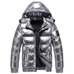 Fashion, accesorii si bijuterii - Barbati - Imbracaminte - Jachete si geci barbati - Geaca de iarna MBrands cu gluga, impermeabila, negru lucios - S, Argintiu - Infinity.ro