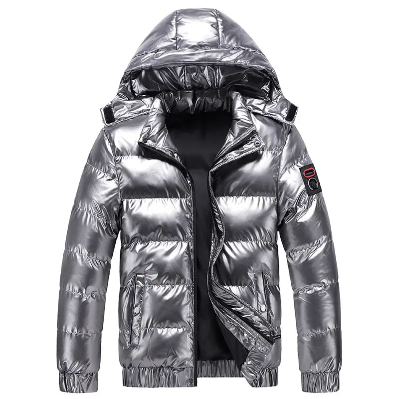 Fashion, accesorii si bijuterii - Barbati - Imbracaminte - Jachete si geci barbati - Geaca de iarna MBrands cu gluga, impermeabila, negru lucios - S, Argintiu - Infinity.ro