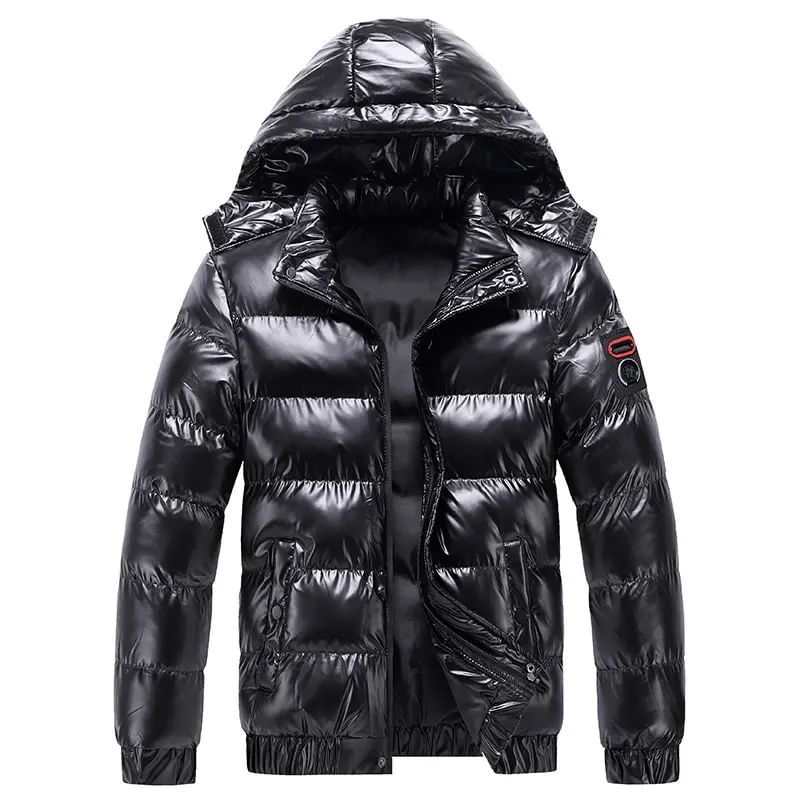 Fashion, accesorii si bijuterii - Barbati - Imbracaminte - Jachete si geci barbati - Geaca de iarna MBrands cu gluga, impermeabila, negru lucios - S, Argintiu - Infinity.ro