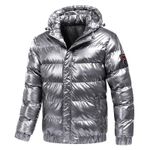 Fashion, accesorii si bijuterii - Barbati - Imbracaminte - Jachete si geci barbati - Geaca de iarna MBrands cu gluga, impermeabila, negru lucios - S, Argintiu - Infinity.ro