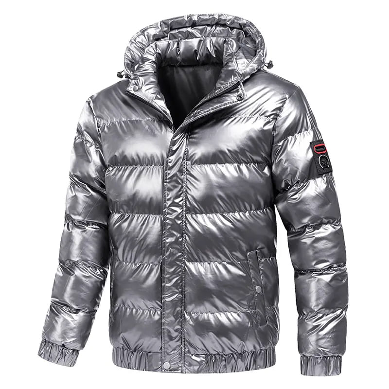 Fashion, accesorii si bijuterii - Barbati - Imbracaminte - Jachete si geci barbati - Geaca de iarna MBrands cu gluga, impermeabila, negru lucios - S, Argintiu - Infinity.ro
