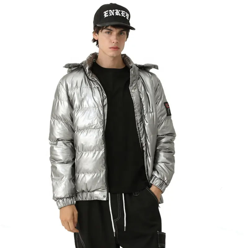 Fashion, accesorii si bijuterii - Barbati - Imbracaminte - Jachete si geci barbati - Geaca de iarna MBrands cu gluga, impermeabila, negru lucios - S, Argintiu - Infinity.ro