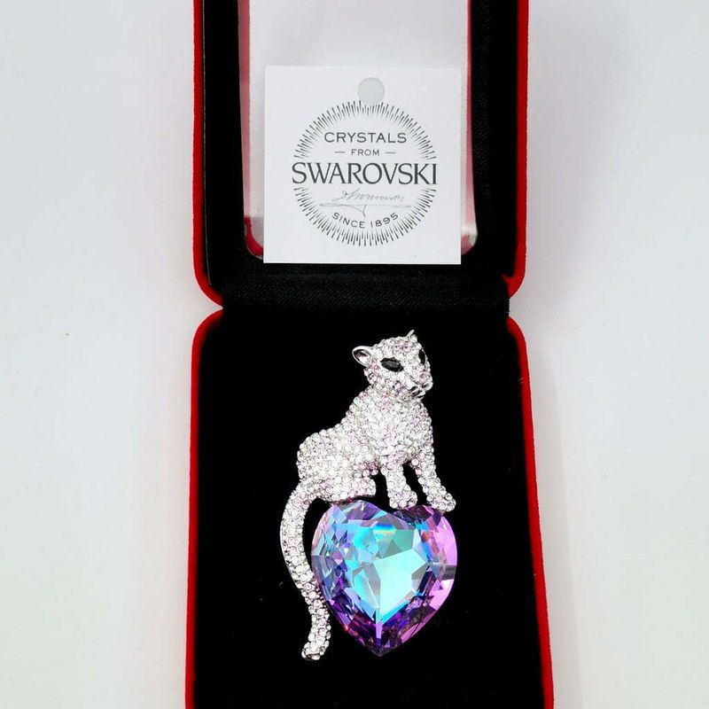 Fashion, accesorii si bijuterii - Femei - Bijuterii femei - Brose femei - Brosa MBrands cu cristale austria - Pantera - Infinity.ro