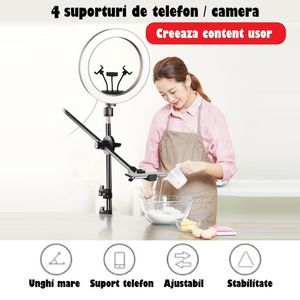 Lampa Circulara Ring Light REVOSE™ 3 suport si Extra Brat, Diametru 36cm, LED,Naturala/Rece/Calda, Telecomanda Bluetooth