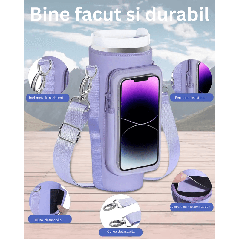 Casa si Gradina - Bucatarie si vesela - Accesorii bar - Termosuri si Cani termos - Termos cu Husa Neopren si Compartiment Smartphone, 1200 ml, Pai inclus, Otel Inoxidabil, Negru - Infinity.ro
