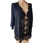 Fashion, accesorii si bijuterii - Femei - Imbracaminte femei - Rochii femei - Cardigan pentru plaja din bumbac, negru, marime S/M - Infinity.ro