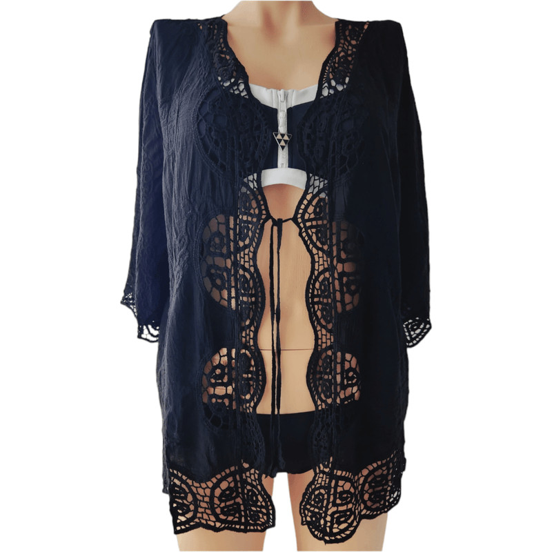 Fashion, accesorii si bijuterii - Femei - Imbracaminte femei - Rochii femei - Cardigan pentru plaja din bumbac, negru, marime S/M - Infinity.ro