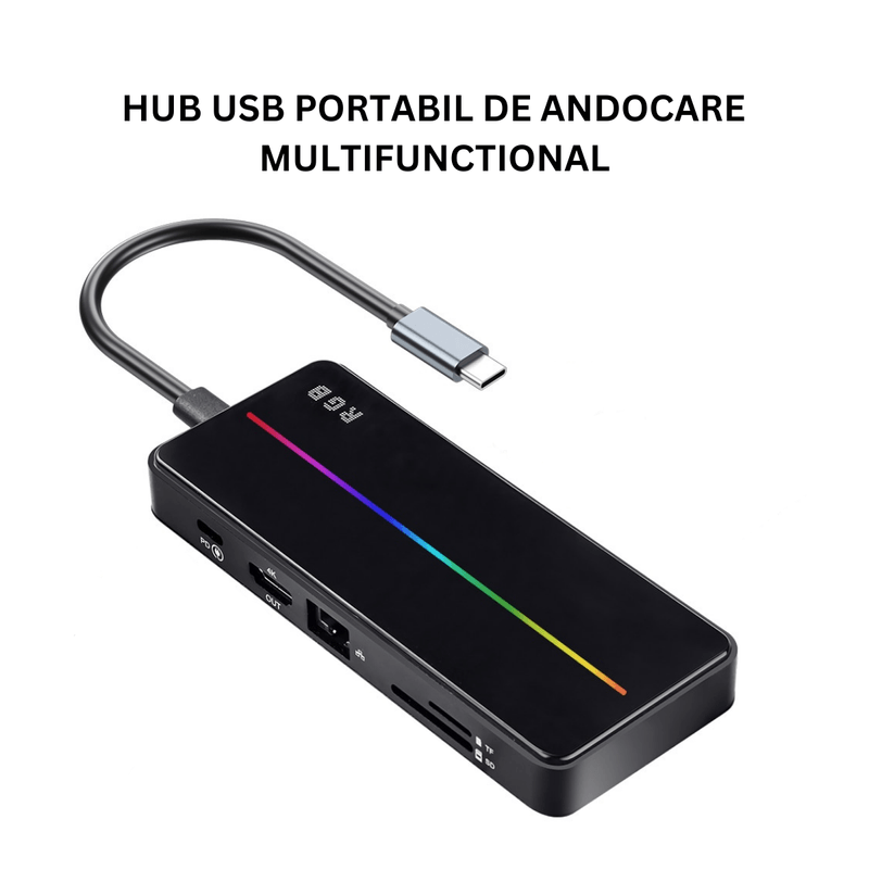 PC, gaming si accesorii/Retelistica/Hub-uri - Hub USB portabil de andocare multifunctional, 8 in 1 USB C, Port Internet, Cititor de carduri SD/TF, HDMI 4k,UBS 3.0-RGB - Infinity.ro