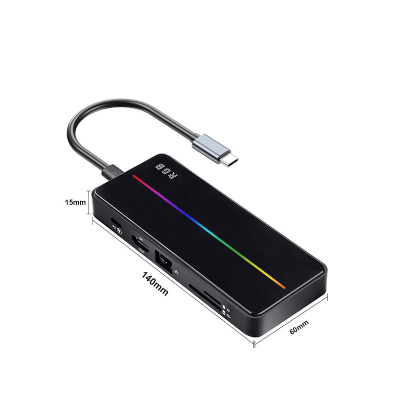 PC, gaming si accesorii/Retelistica/Hub-uri - Hub USB portabil de andocare multifunctional, 8 in 1 USB C, Port Internet, Cititor de carduri SD/TF, HDMI 4k,UBS 3.0-RGB - Infinity.ro