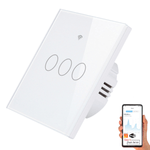 Casa si Gradina - Electrice - Accesorii electrice - Accesorii prize si intrerupatoare - Intrerupator inteligent cu touch, Wireless, Wi-fi, 3 Canale,din Sticla Securizata, Compatibil iOS/Android,Aplicatie Tuya - Infinity.ro