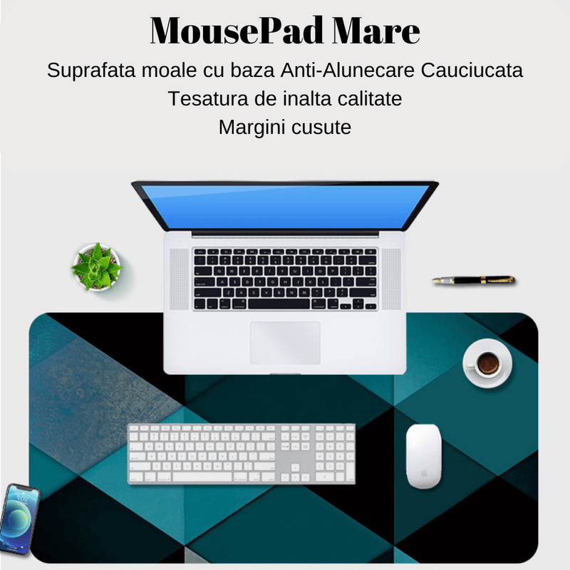 PC, gaming si accesorii - Periferice PC - Mousepad - MousePad mare XXL, Margini cusute, Suprafata moale,Anti-Alunecare Cauciucata, Impermeabil, protectie birou, 900x400x4mm - Infinity.ro