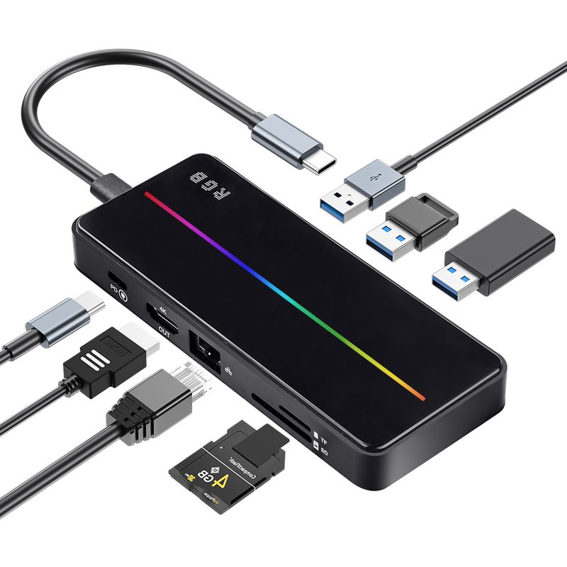 PC, gaming si accesorii/Retelistica/Hub-uri - Hub USB portabil de andocare multifunctional, 8 in 1 USB C, Port Internet, Cititor de carduri SD/TF, HDMI 4k,UBS 3.0-RGB - Infinity.ro