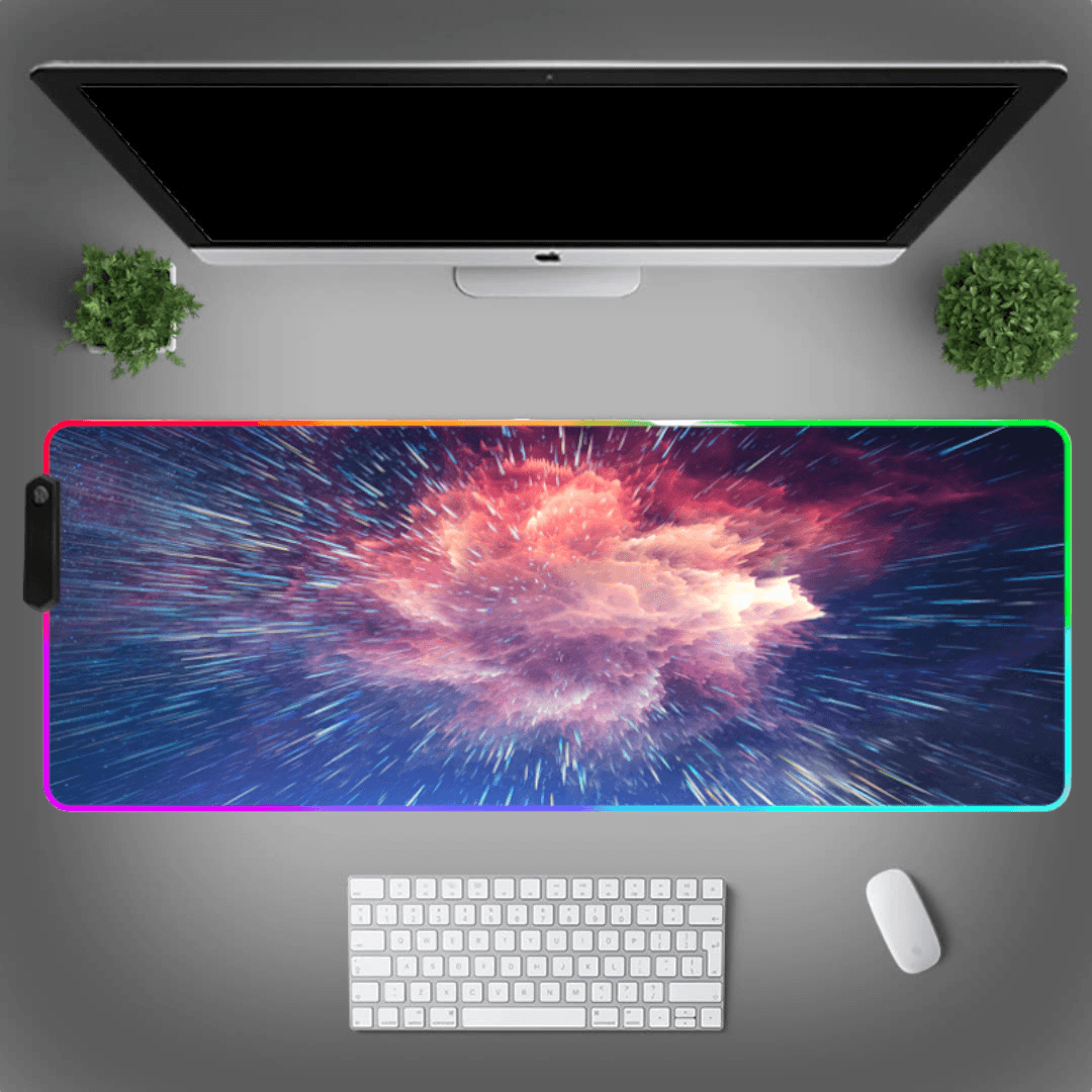 MousePad profesional Gaming RGB mare, Lumini LED, Suprafata moale, Baza Anti-Alunecare Cauciucata, moduri de iluminare