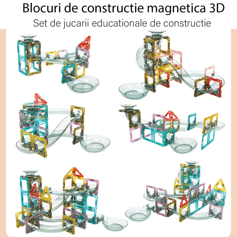 Jucarii, Copii si Bebe - Jucarii si jocuri - Seturi de constructie si cuburi - Seturi de constructie - Set de Constructie Magnetic cu Tevi Tiles, 3x minge colorata, Jucarie Educationala/ Creativa STEM, cu 66 Piese magnetice - Infinity.ro