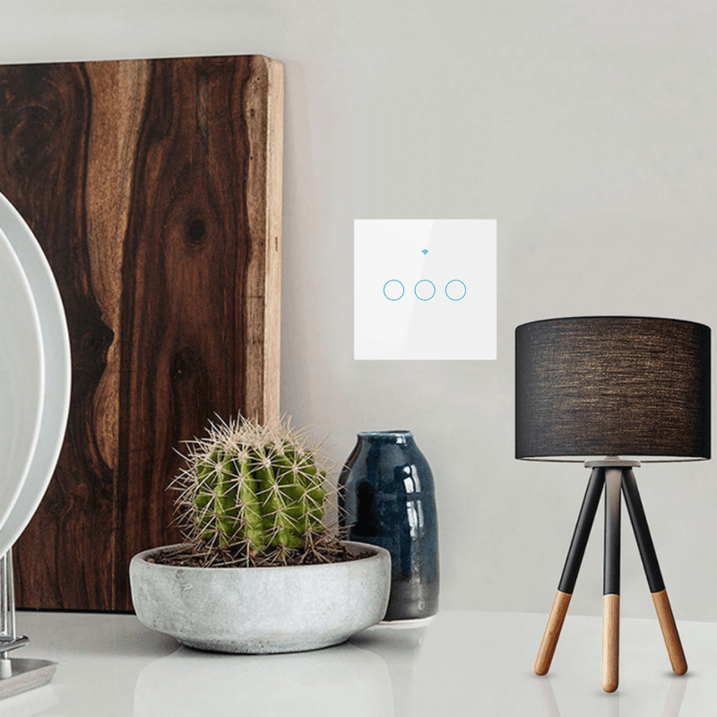 Casa si Gradina - Electrice - Accesorii electrice - Accesorii prize si intrerupatoare - Intrerupator inteligent cu touch, Wireless, Wi-fi, 3 Canale,din Sticla Securizata, Compatibil iOS/Android,Aplicatie Tuya - Infinity.ro