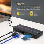 PC, gaming si accesorii/Retelistica/Hub-uri - Hub USB portabil de andocare multifunctional, 8 in 1 USB C, Port Internet, Cititor de carduri SD/TF, HDMI 4k,UBS 3.0-RGB - Infinity.ro