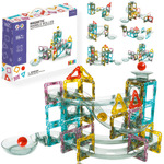 Jucarii, Copii si Bebe - Jucarii si jocuri - Seturi de constructie si cuburi - Seturi de constructie - Set de Constructie Magnetic cu Tevi Tiles, 3x minge colorata, Jucarie Educationala/ Creativa STEM, cu 66 Piese magnetice - Infinity.ro