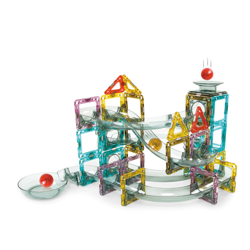 Jucarii, Copii si Bebe - Jucarii si jocuri - Seturi de constructie si cuburi - Seturi de constructie - Set de Constructie Magnetic cu Tevi Tiles, 3x minge colorata, Jucarie Educationala/ Creativa STEM, cu 66 Piese magnetice - Infinity.ro