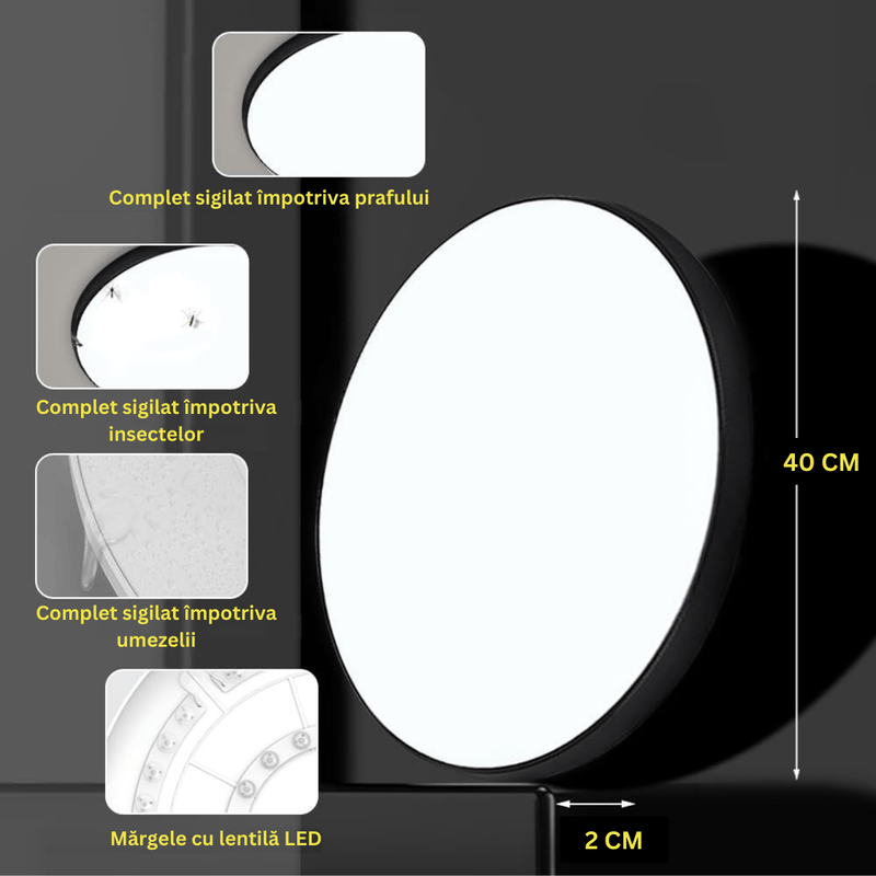 Casa si Gradina - Corpuri si surse de iluminat - Plafoniere, aplice si spoturi - Plafoniera LED Moderna, VisionHub®, Clasa Enegetica A ultra subtire 2cm,pentru interior,in forma rotunda,38W, 40cm Negru - Infinity.ro